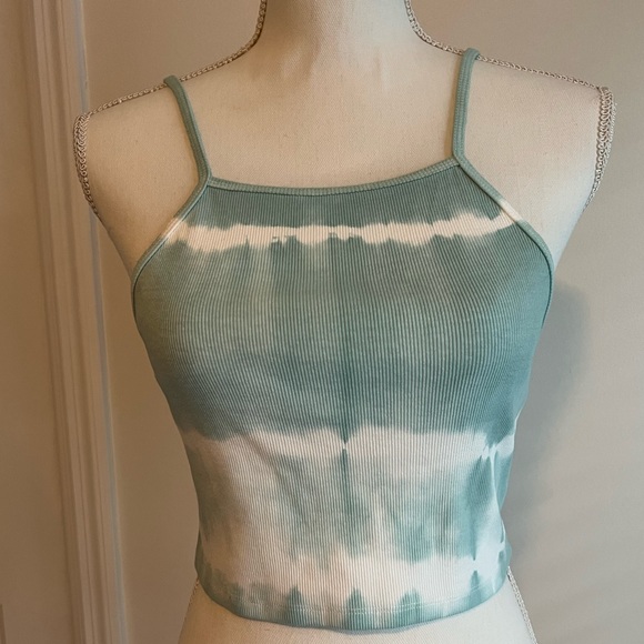 Zara Tie-Dye Tank Crop Top- Blue-Green and White Sz L - Picture 1 of 6
